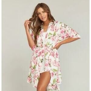 Show Me Your Mumu Womens Floral Kimono Robe O/S Polyester Pink & Green